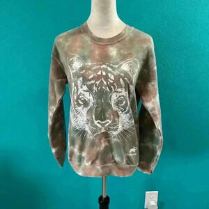 Desert Dreamer Tie Dye Tiger Print Crew Neck Pullover Sweatshirt Size XS